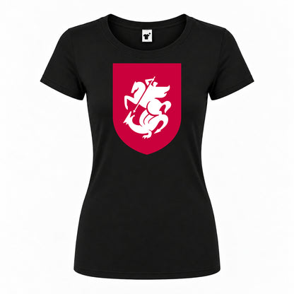 Women's Georgia National Soccer Team Round Neck T-Shirt — Black — original logo on current Drive garment