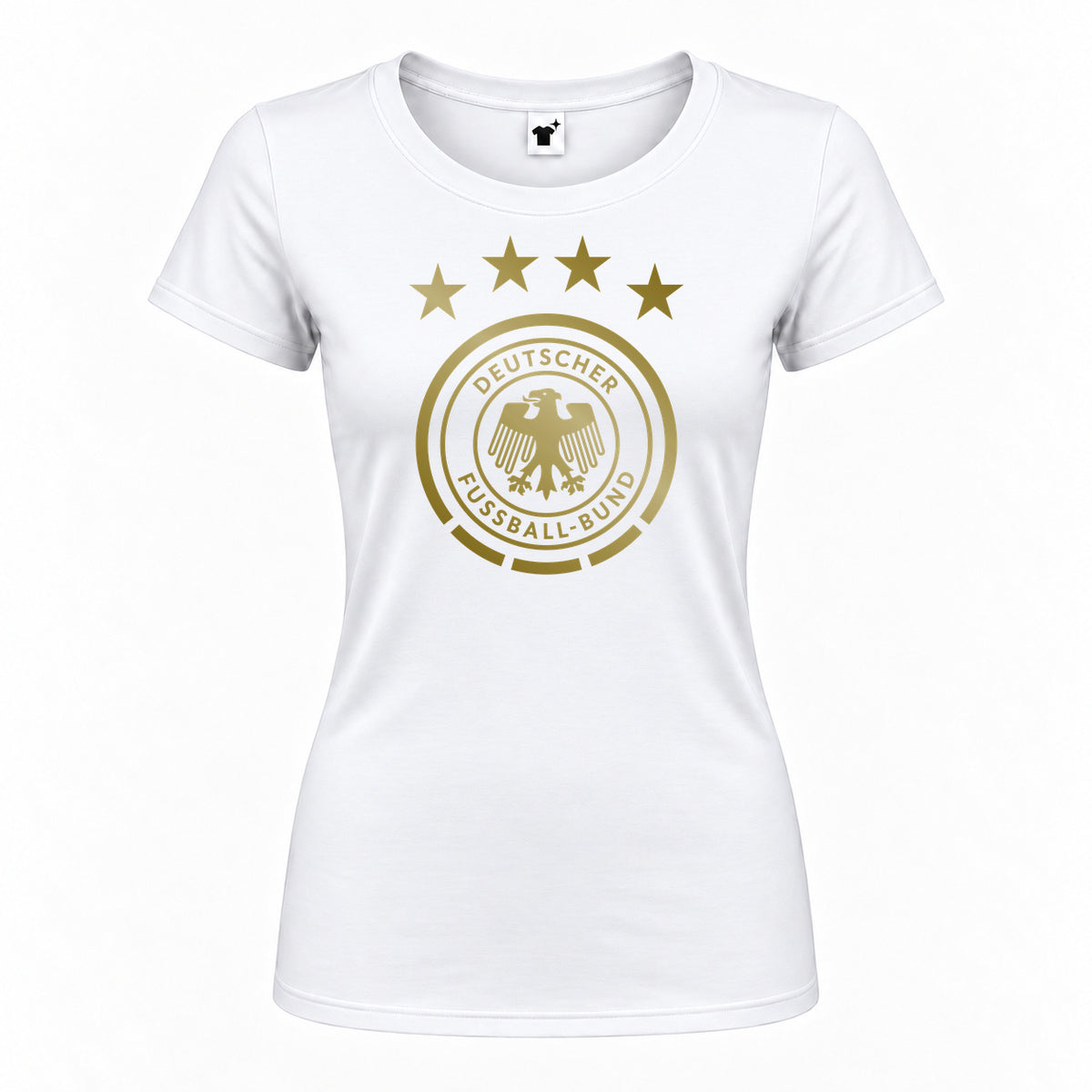 Women's Germany Soccer Round Neck T-Shirt — White — original logo on current Drive garment