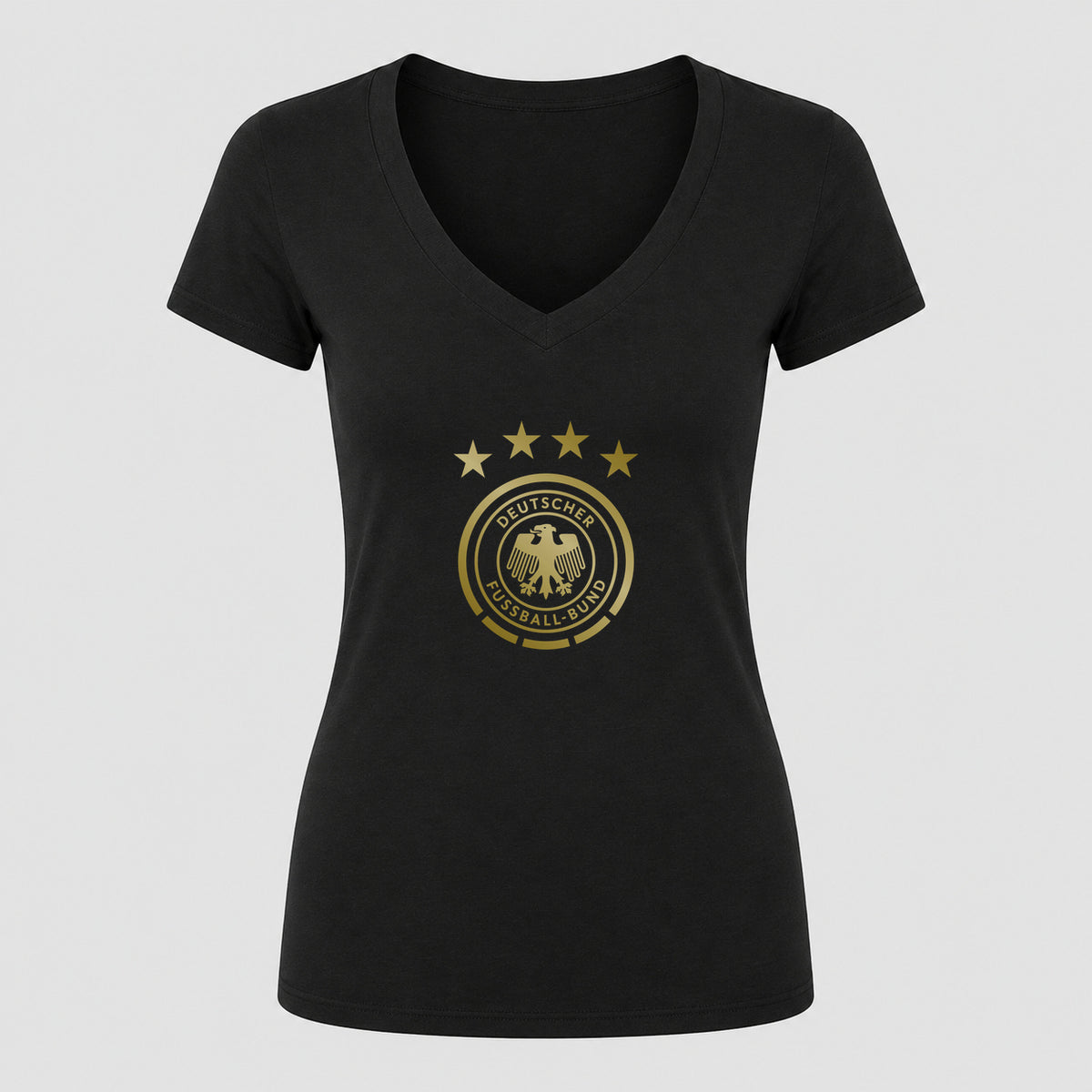Women's Germany Soccer V-Neck T-Shirt | Color: Black | Original artwork on Drive garment
