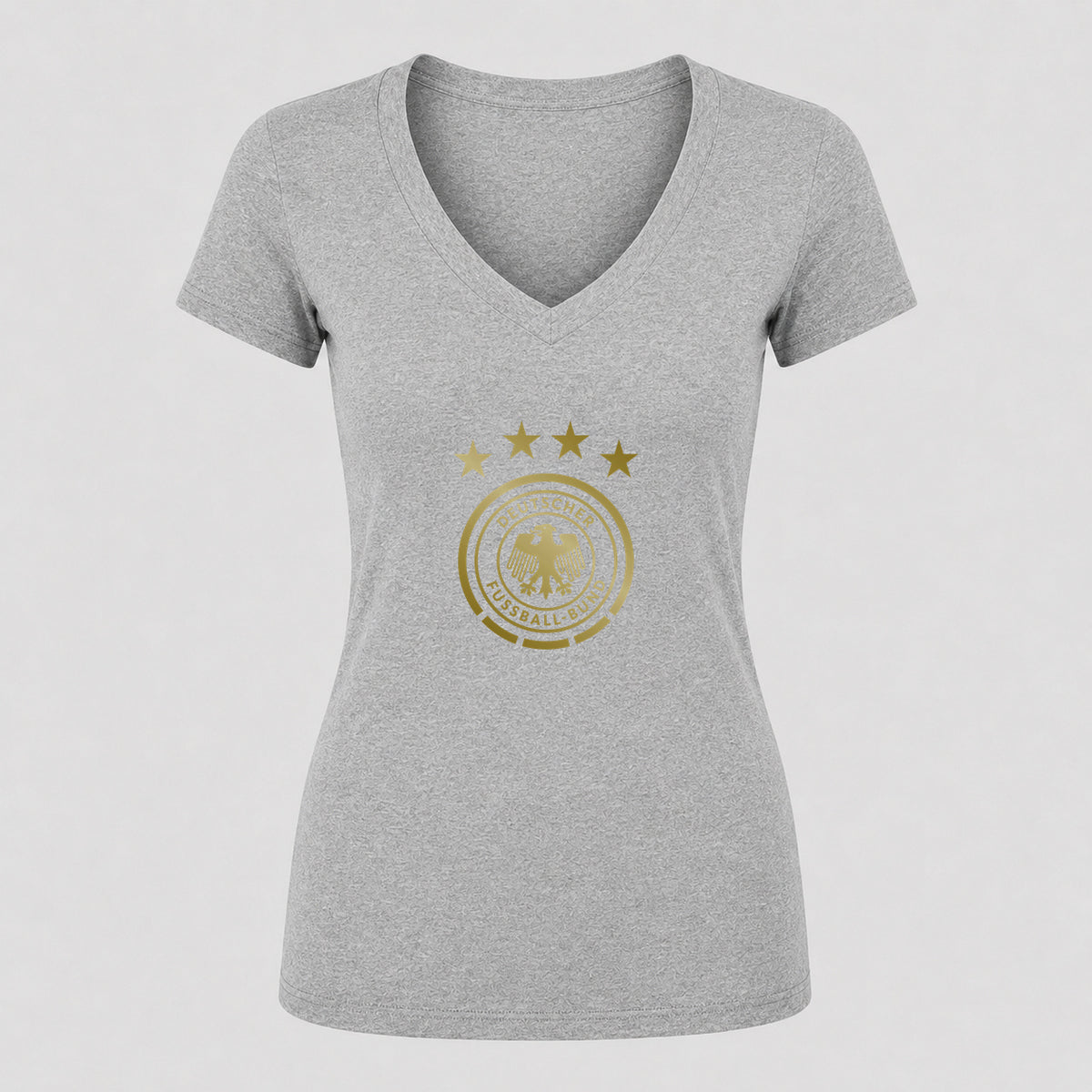 Women's Germany Soccer V-Neck T-Shirt | Color: Gray | Original artwork on Drive garment