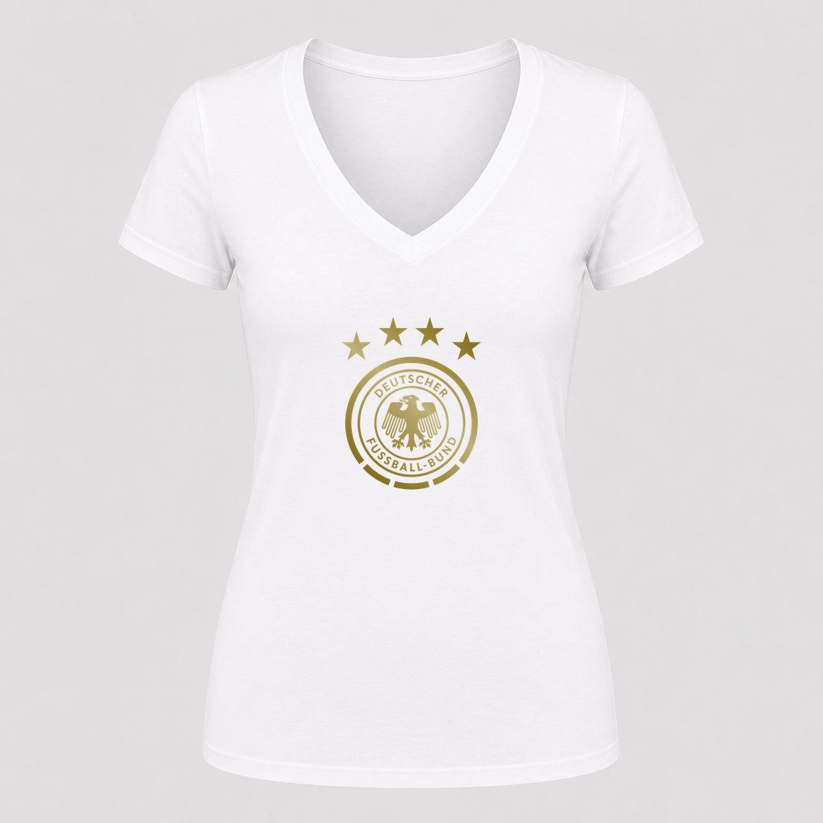 Women's Germany Soccer V-Neck T-Shirt | Color: White | Original artwork on Drive garment