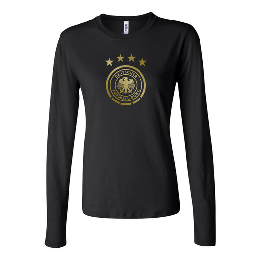 Women's Germany Soccer Long Sleeve T-Shirt | Color: Black | Original artwork on Drive garment