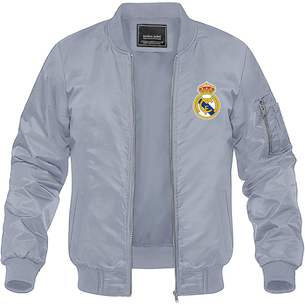 Men’s Real Madrid Soccer Lightweight Bomber Jacket Windbreaker Softshell Varsity Jacket Coat