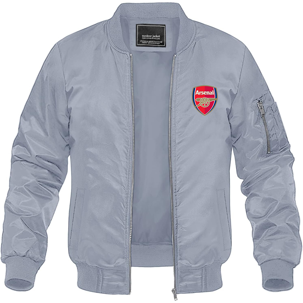 Men's Arsenal Soccer Lightweight Bomber Jacket Windbreaker Softshell Varsity Jacket Coat
