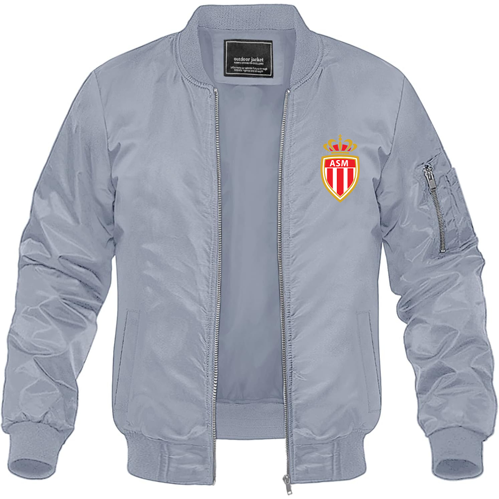 Men's AS Monaco FC Lightweight Bomber Jacket Windbreaker Softshell Varsity Jacket Coat