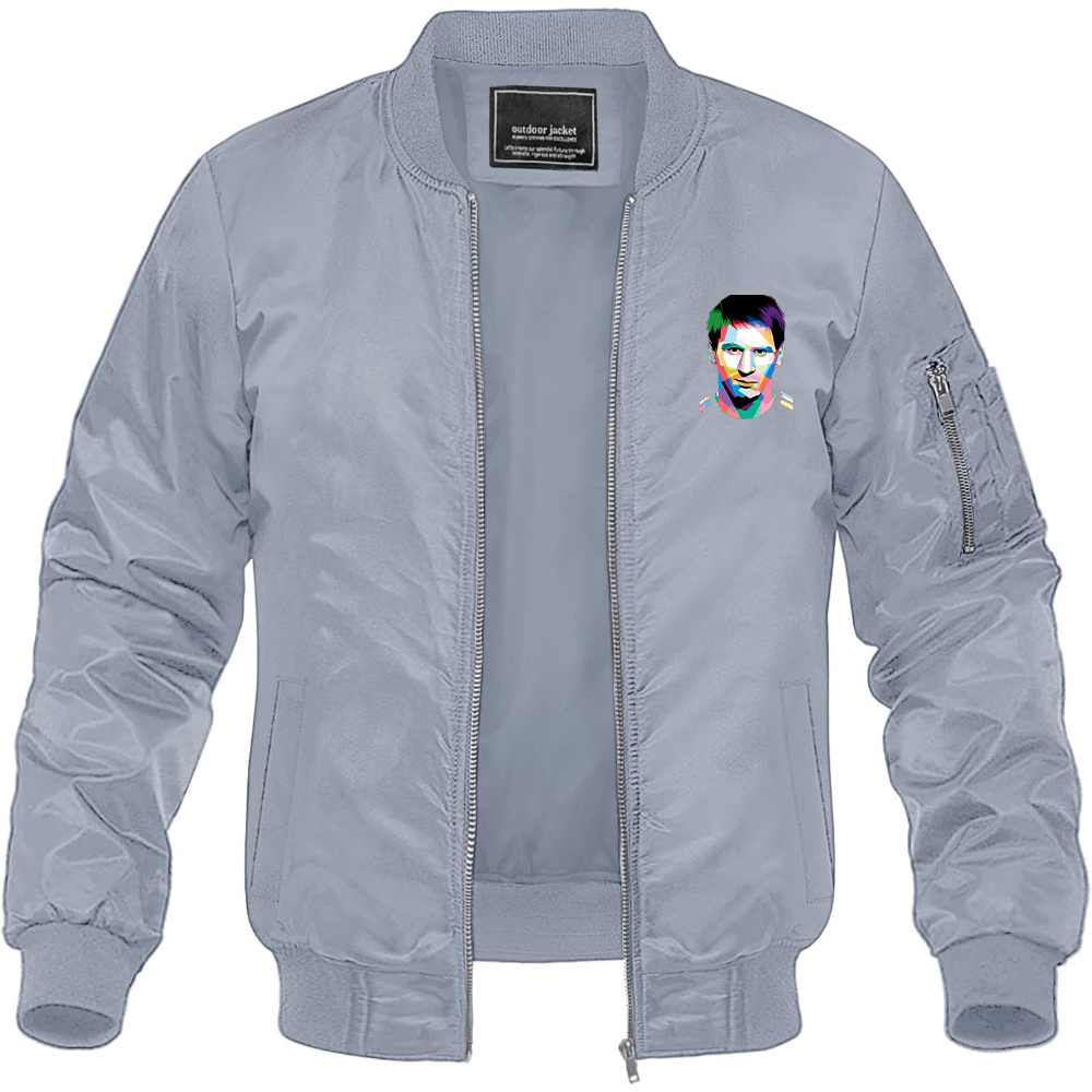 Men's Lionel Messi Face Art Soccer Lightweight Bomber Jacket Windbreaker Softshell Varsity Jacket Coat