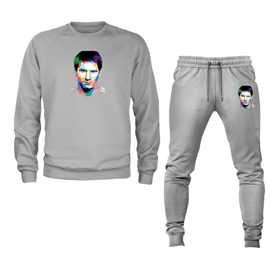 Men's Lionel Messi Face Art Soccer Crewneck Sweatshirt Joggers Suit