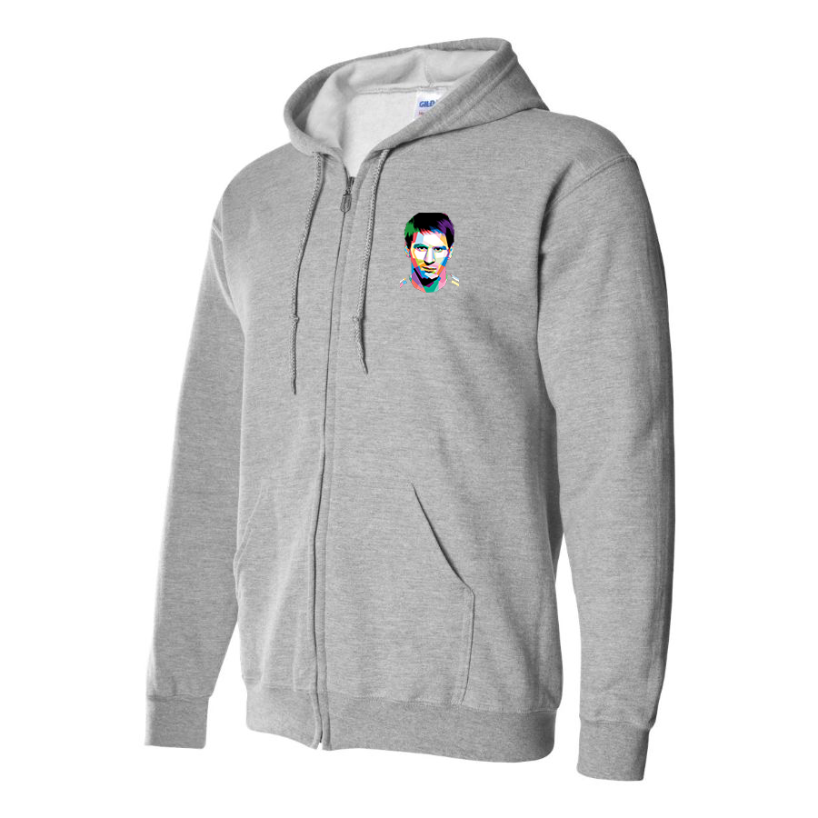 Men's Lionel Messi Face Art Soccer Zipper Hoodie