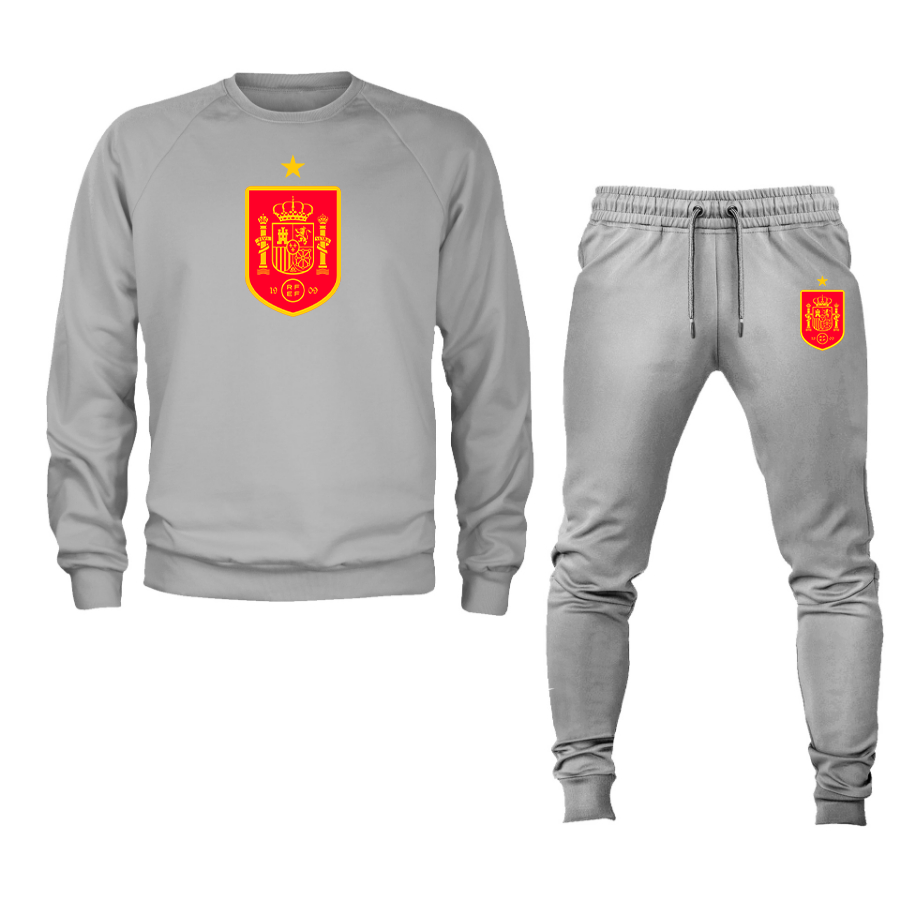 Men's Spain Red Logo National Soccer Team Crewneck Sweatshirt Joggers Suit