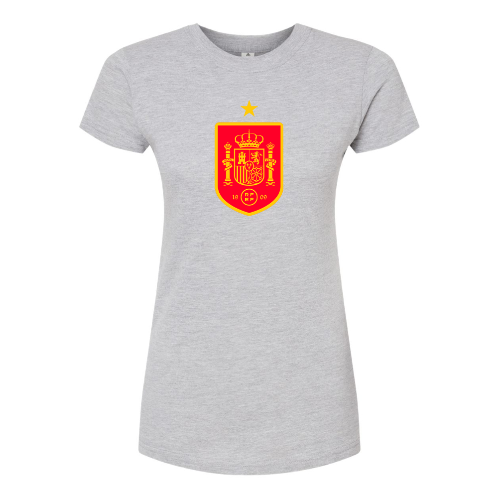 Women's Spain Red Logo National Soccer Team Round Neck T-Shirt