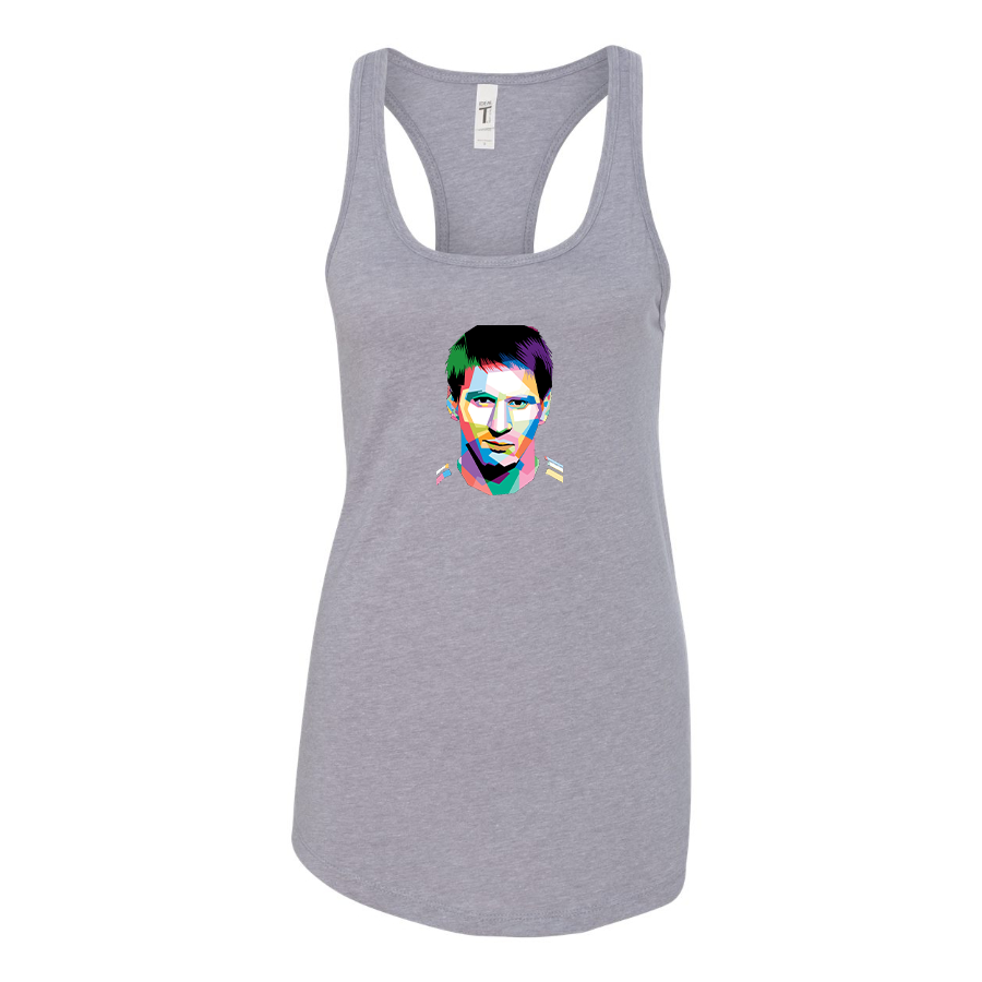 Women's Lionel Messi Face Art Soccer Racerback Tank Top