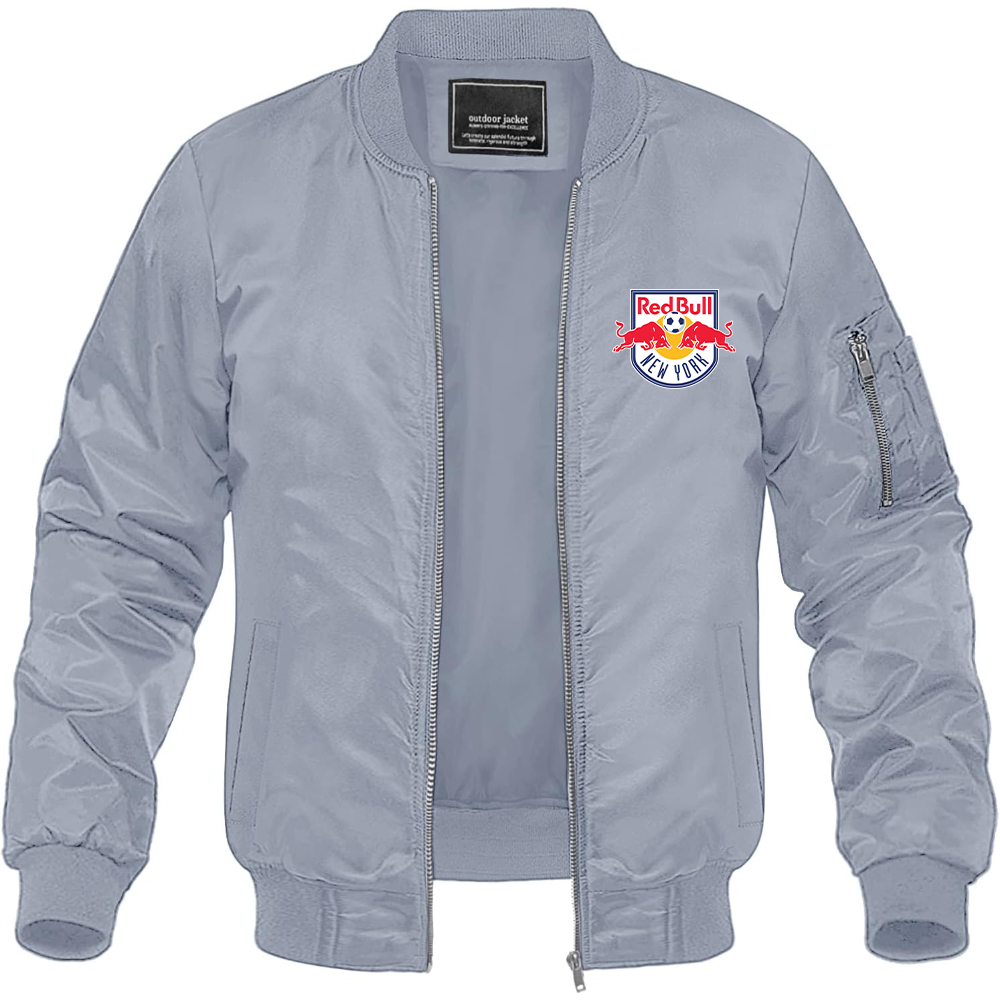 Men's New York Red Bulls FC Lightweight Bomber Jacket Windbreaker Softshell Varsity Jacket Coat