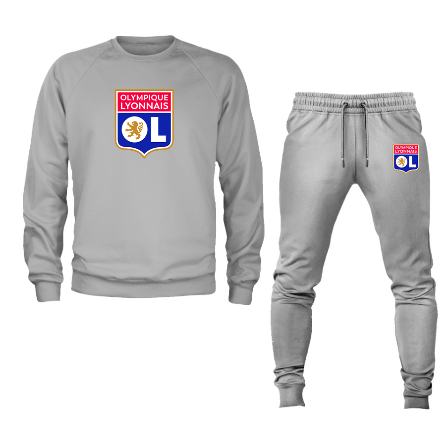 Men's Olympique Lyonnais FC Crewneck Sweatshirt Joggers Suit