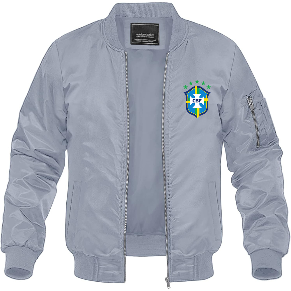 Men's Brazil National Soccer Team Lightweight Bomber Jacket Windbreaker Softshell Varsity Jacket Coat