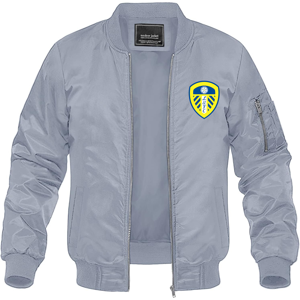 Men's Leeds United Football Club Lightweight Bomber Jacket Windbreaker Softshell Varsity Jacket Coat