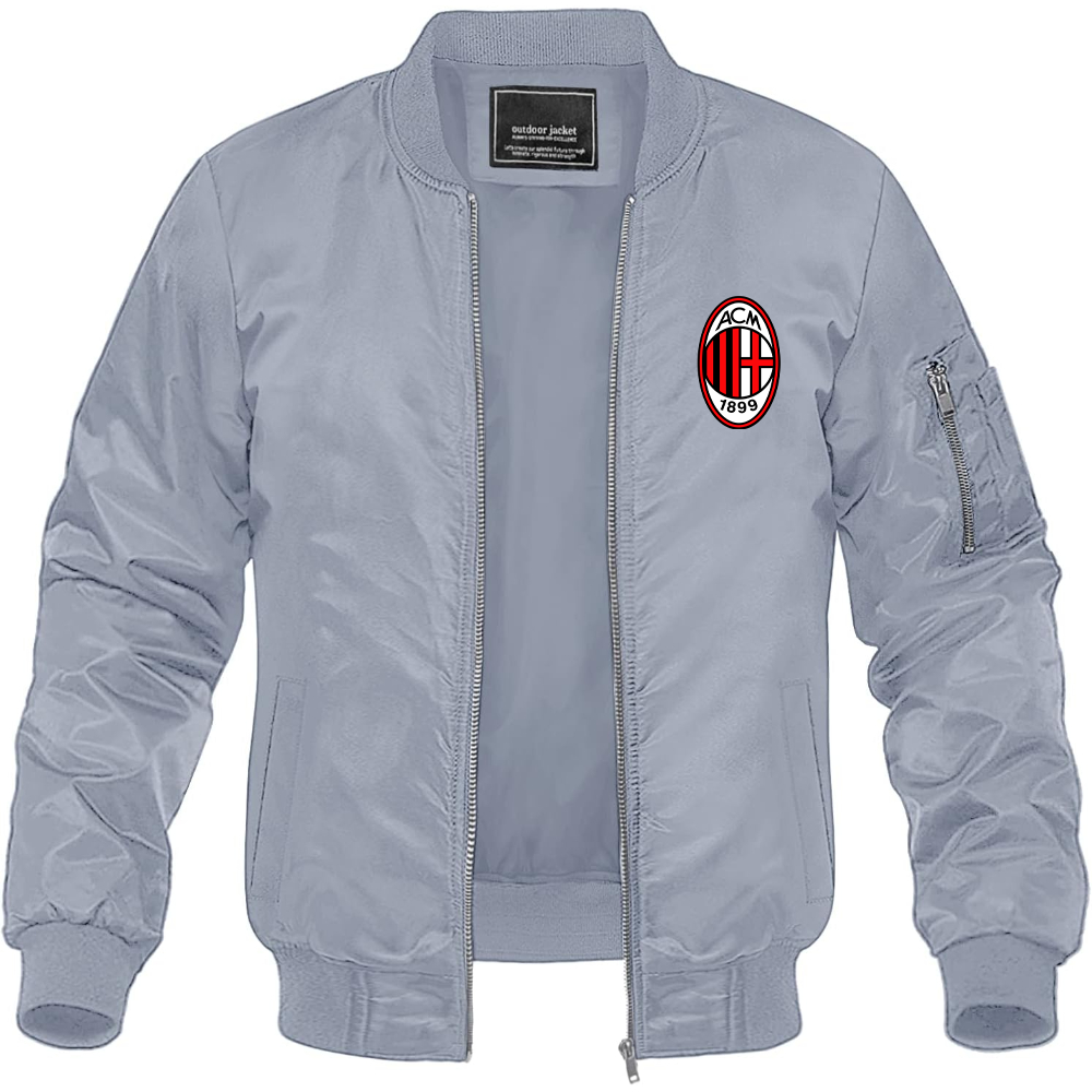 Men’s AC Milan Soccer Lightweight Bomber Jacket Windbreaker Softshell Varsity Jacket Coat