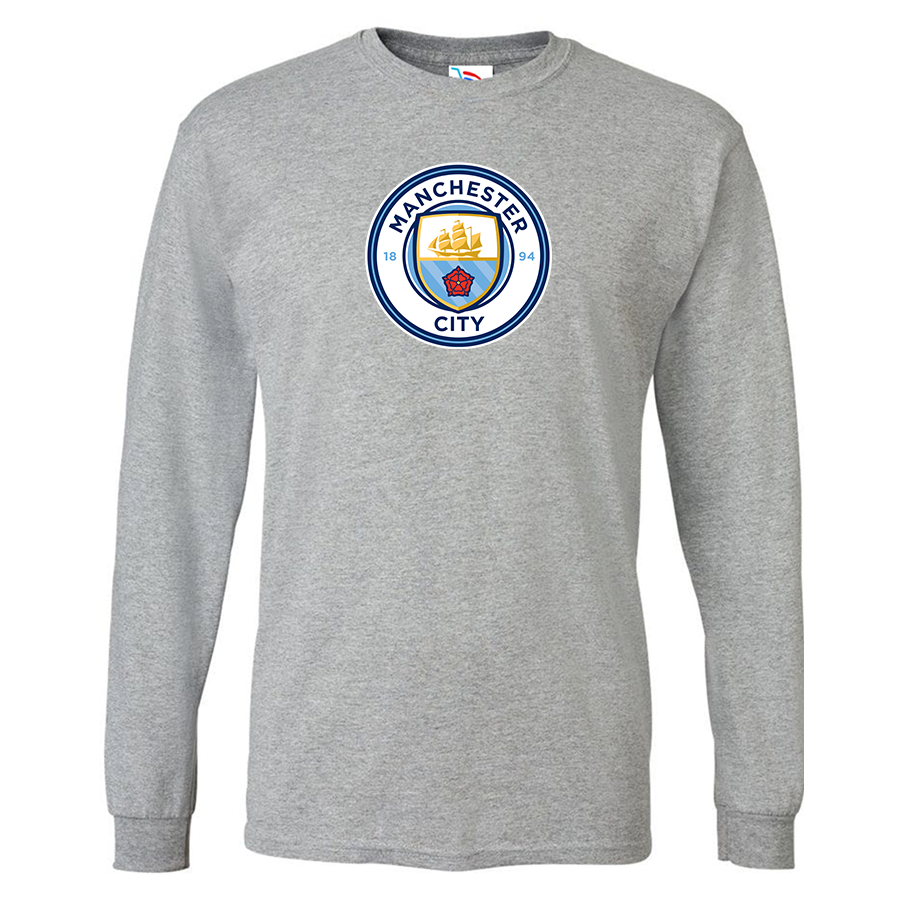 Men's Manchester City Soccer Cotton Long Sleeve T-Shirt