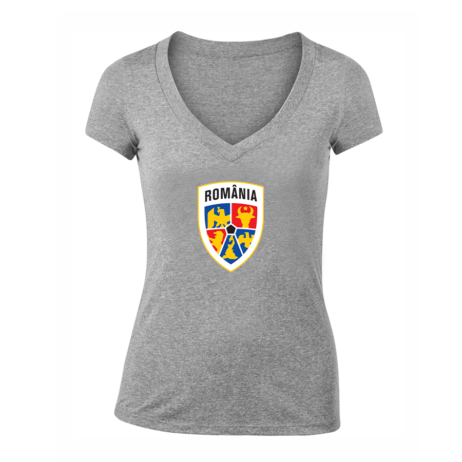 Women's Romania National Soccer Team V-Neck T-Shirt