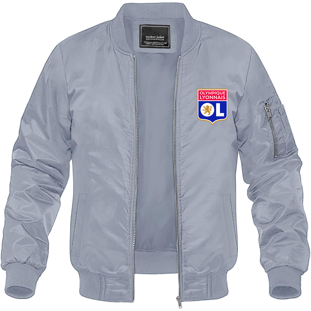 Men's Olympique Lyonnais FC Lightweight Bomber Jacket Windbreaker Softshell Varsity Jacket Coat