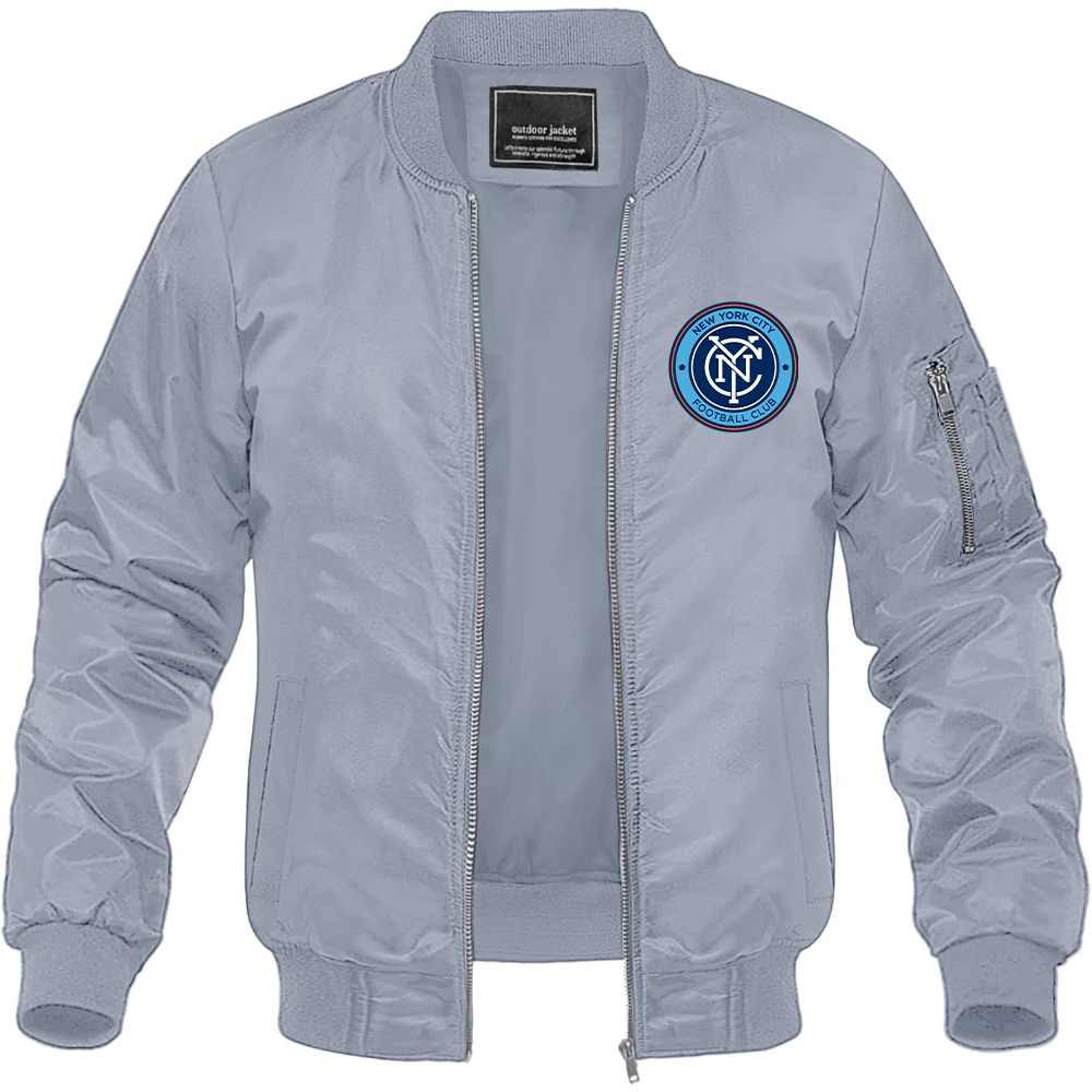 Men's New York City FC Lightweight Bomber Jacket Windbreaker Softshell Varsity Jacket Coat