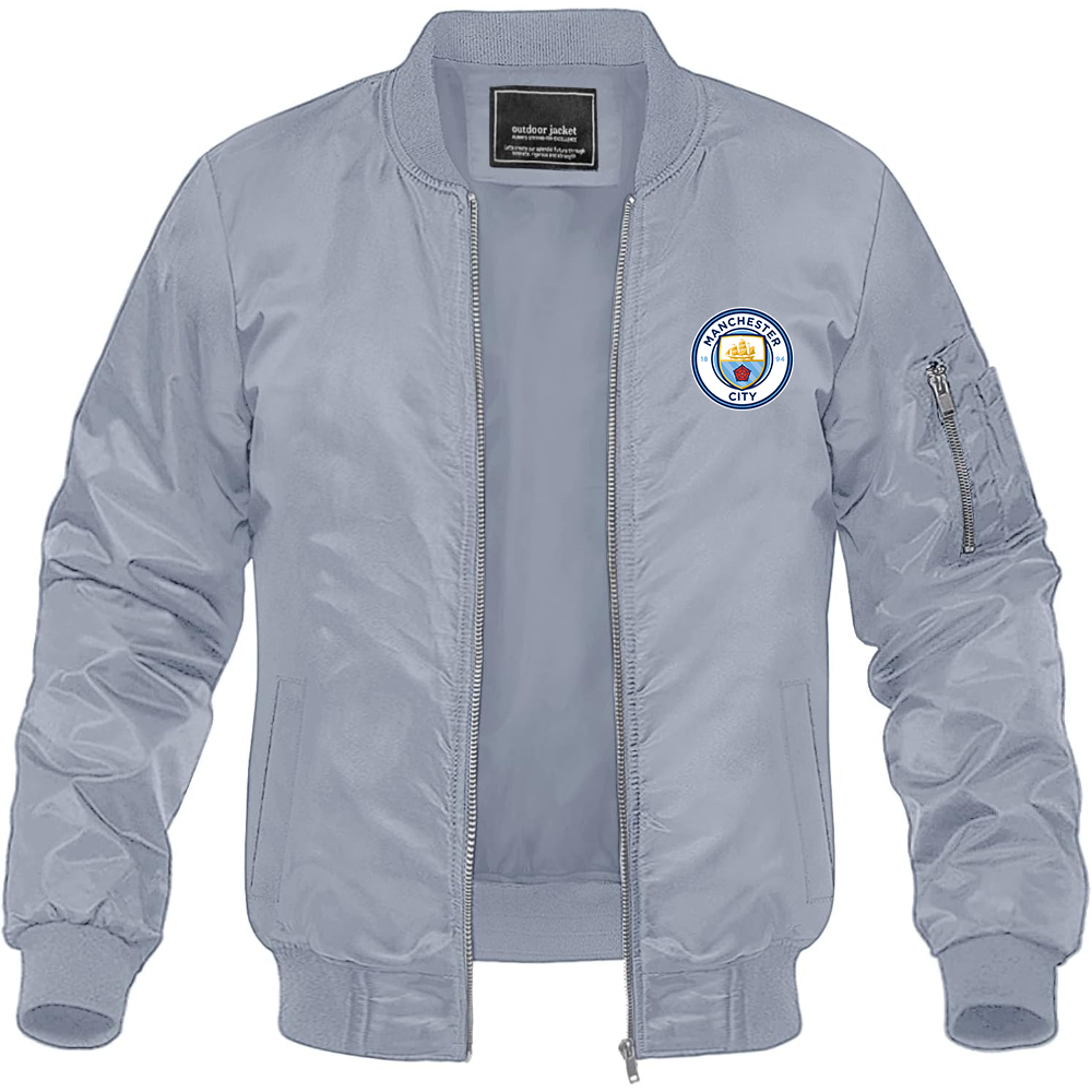 Men's Manchester City Soccer Lightweight Bomber Jacket Windbreaker Softshell Varsity Jacket Coat