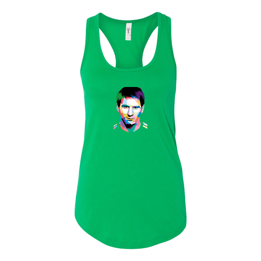 Women's Lionel Messi Face Art Soccer Racerback Tank Top