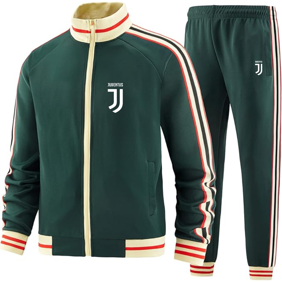 Men's Juventus Soccer  - Premium Two-Piece Designer Tracksuit with Bold Striped Accents and Zippered Front - Elevated Athletic Wear