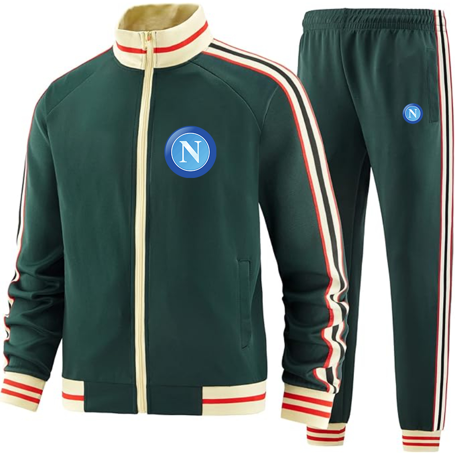 Men's  Napoli FC - Premium Two-Piece Designer Tracksuit with Bold Striped Accents and Zippered Front - Elevated Athletic Wear