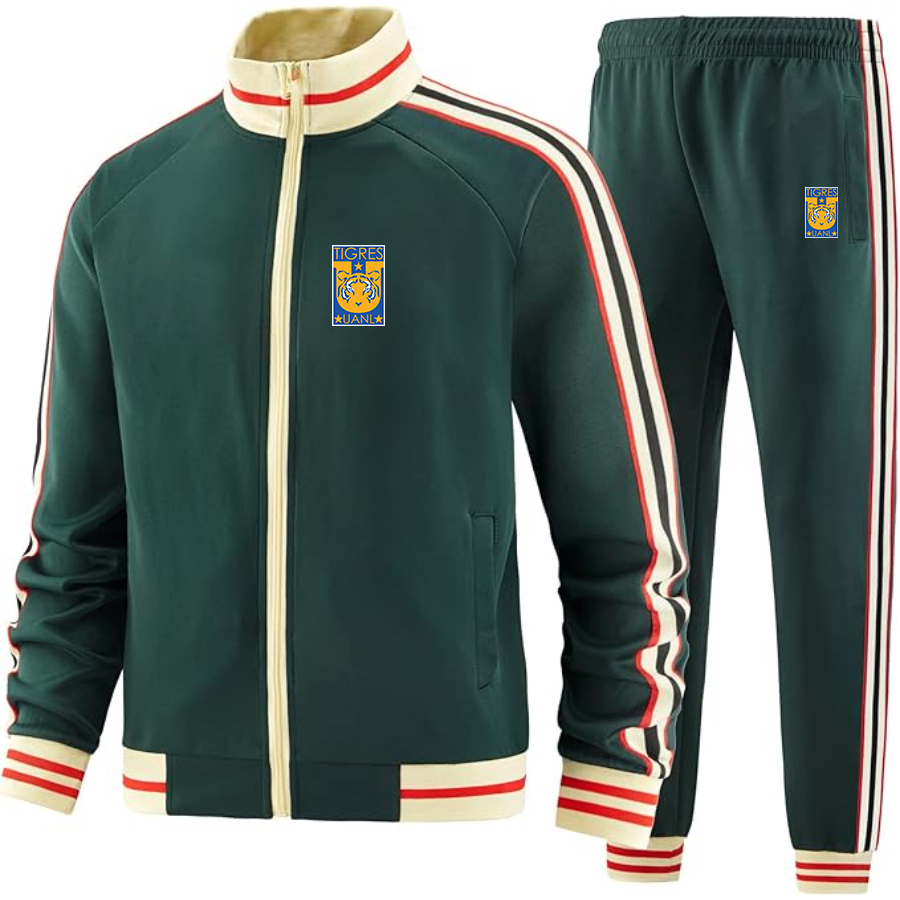 Men's  Tigres UANL FC - Premium Two-Piece Designer Tracksuit with Bold Striped Accents and Zippered Front - Elevated Athletic Wear