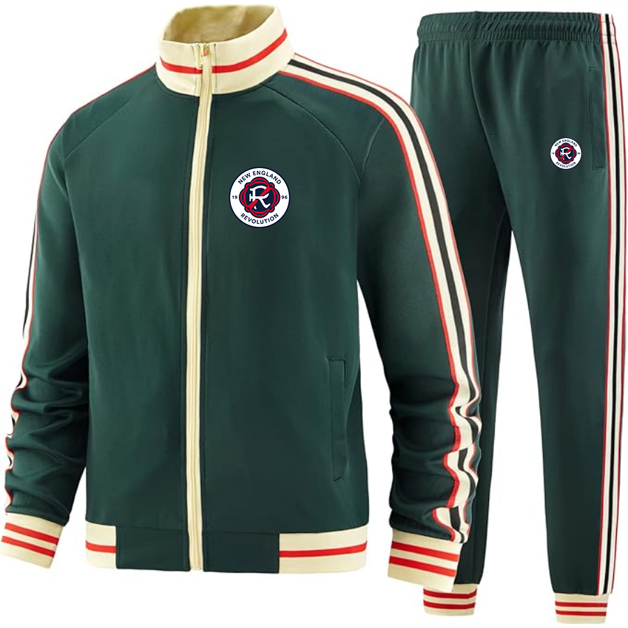 Men's  New England Revolution FC - Premium Two-Piece Designer Tracksuit with Bold Striped Accents and Zippered Front - Elevated Athletic Wear