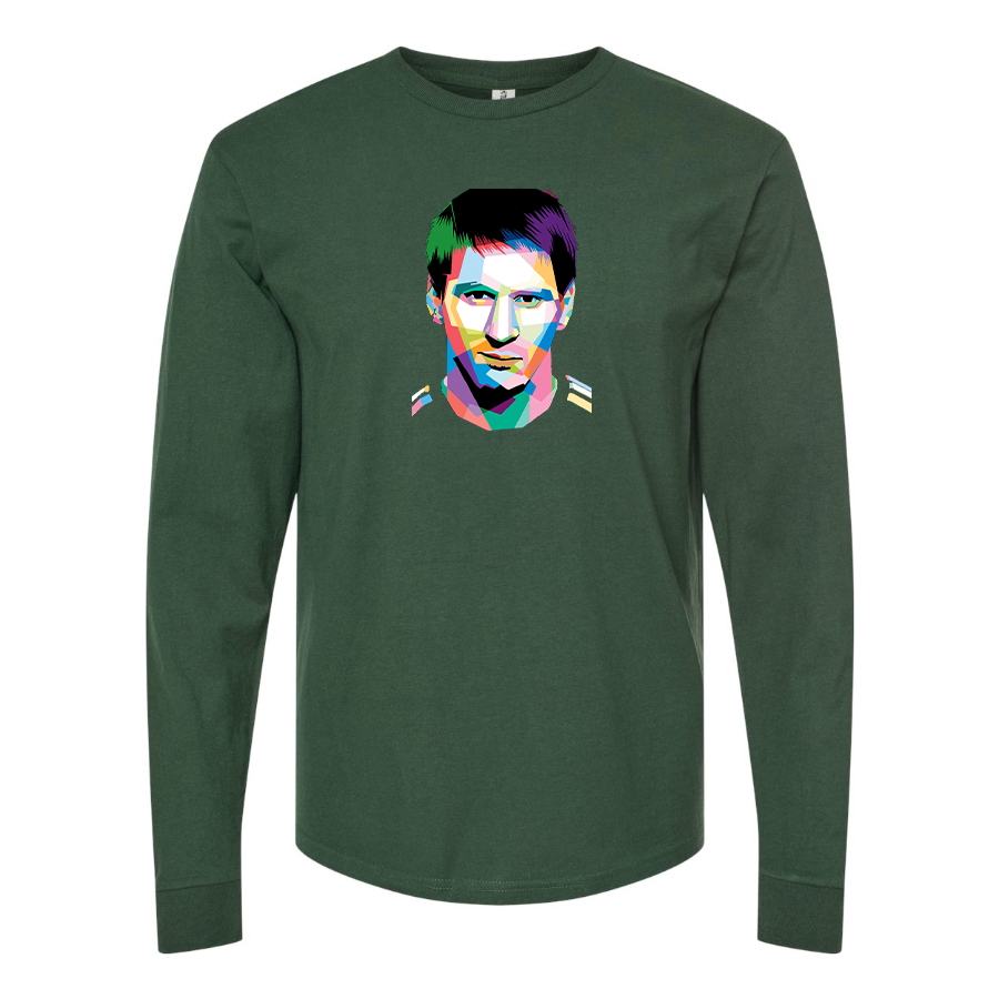 Men's Lionel Messi Face Art Soccer Long Sleeve T-Shirt