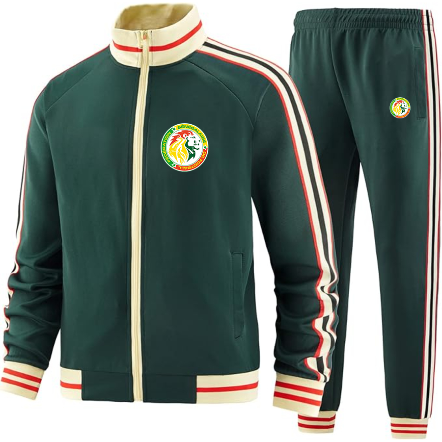 Men's  Senegal National Soccer Team copy  - Premium Two-Piece Designer Tracksuit with Bold Striped Accents and Zippered Front - Elevated Athletic Wear