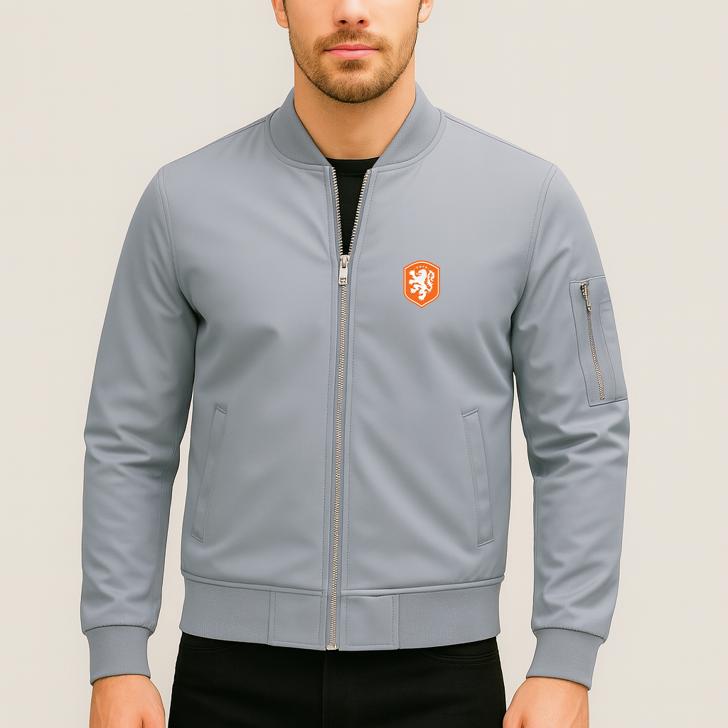 Men's Netherlands National Soccer Team Lightweight Bomber Jacket Windbreaker Softshell Varsity Jacket Coat