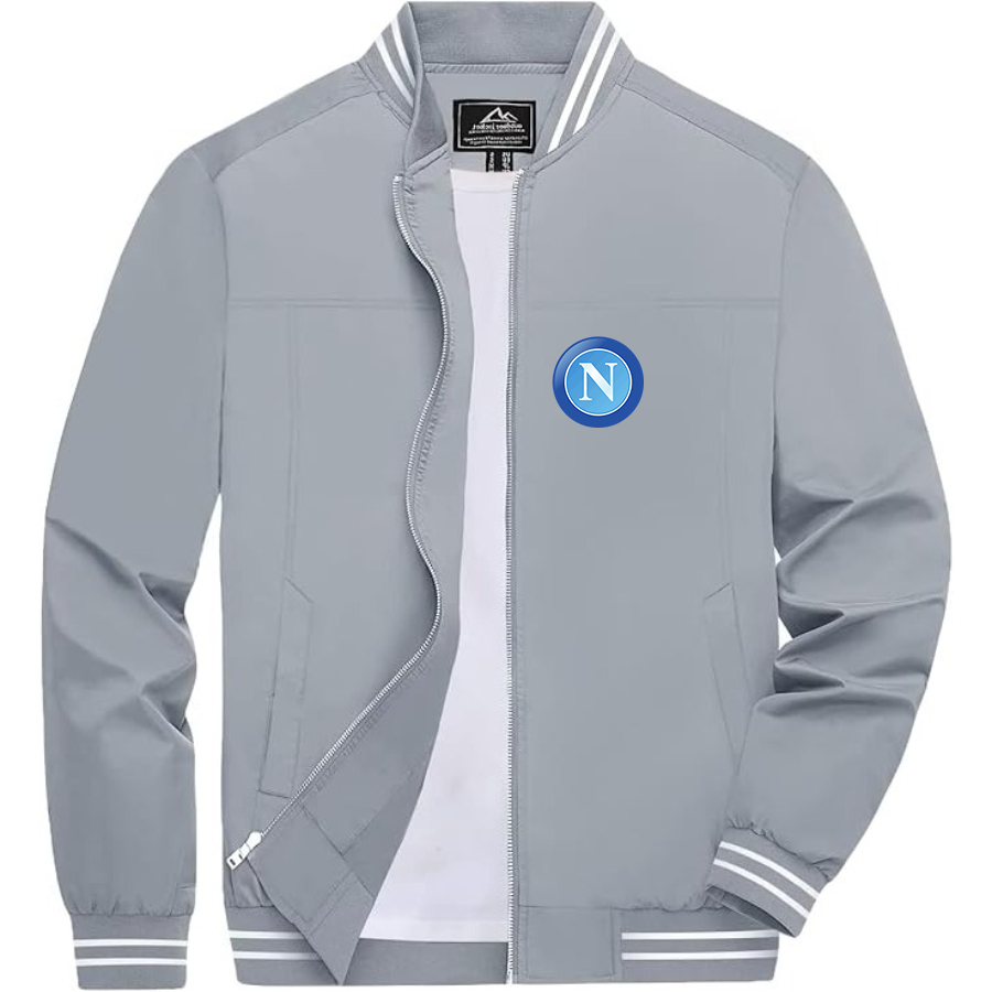 Men’s   Napoli FC - Lightweight Zip-Up Bomber Jacket with Ribbed Collar and Cuffs - Versatile Casual Outerwear