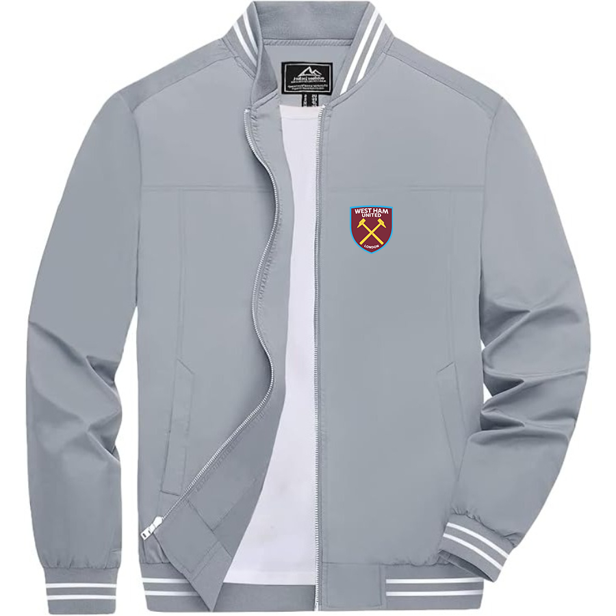 Men’s  West Ham United FC  Lightweight Zip-Up Bomber Jacket with Ribbed Collar and Cuffs - Versatile Casual Outerwear