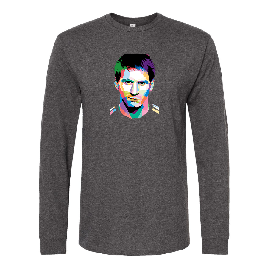 Men's Lionel Messi Face Art Soccer Long Sleeve T-Shirt