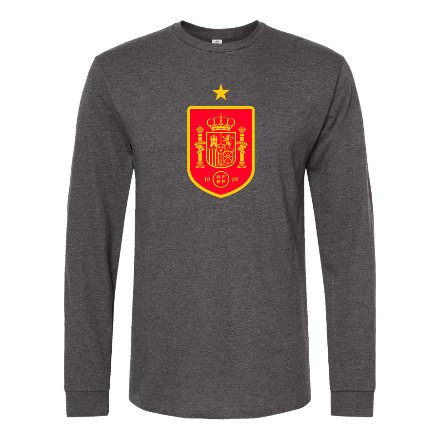 Men's Spain Red Logo National Soccer Team Long Sleeve T-Shirt