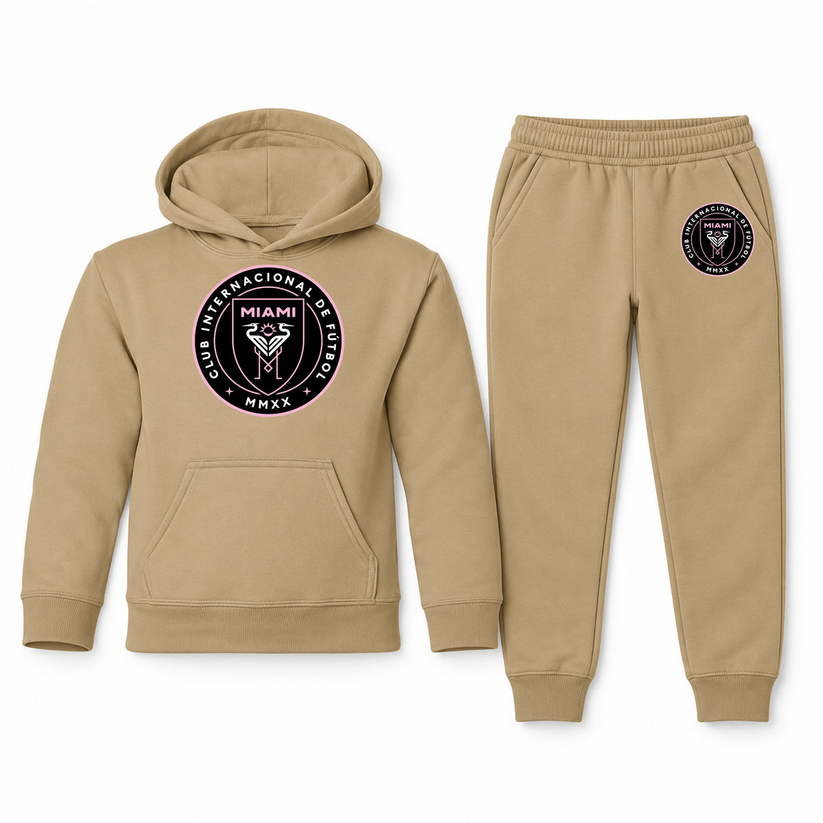 Inter Miami FC youth hoodie jogger set, Khaki, Youth Large ages 10–12