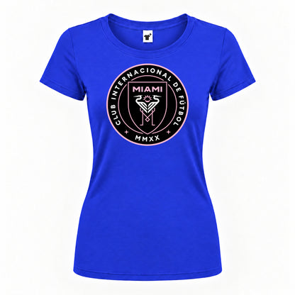 Women's Inter Miami FC Round Neck T-Shirt — Royal Blue — original logo on current Drive garment