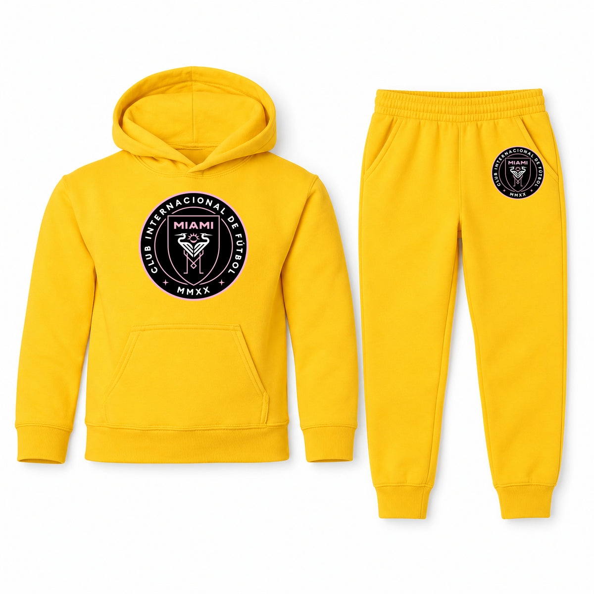 Inter Miami FC youth hoodie jogger set, Yellow, Youth Large ages 10–12