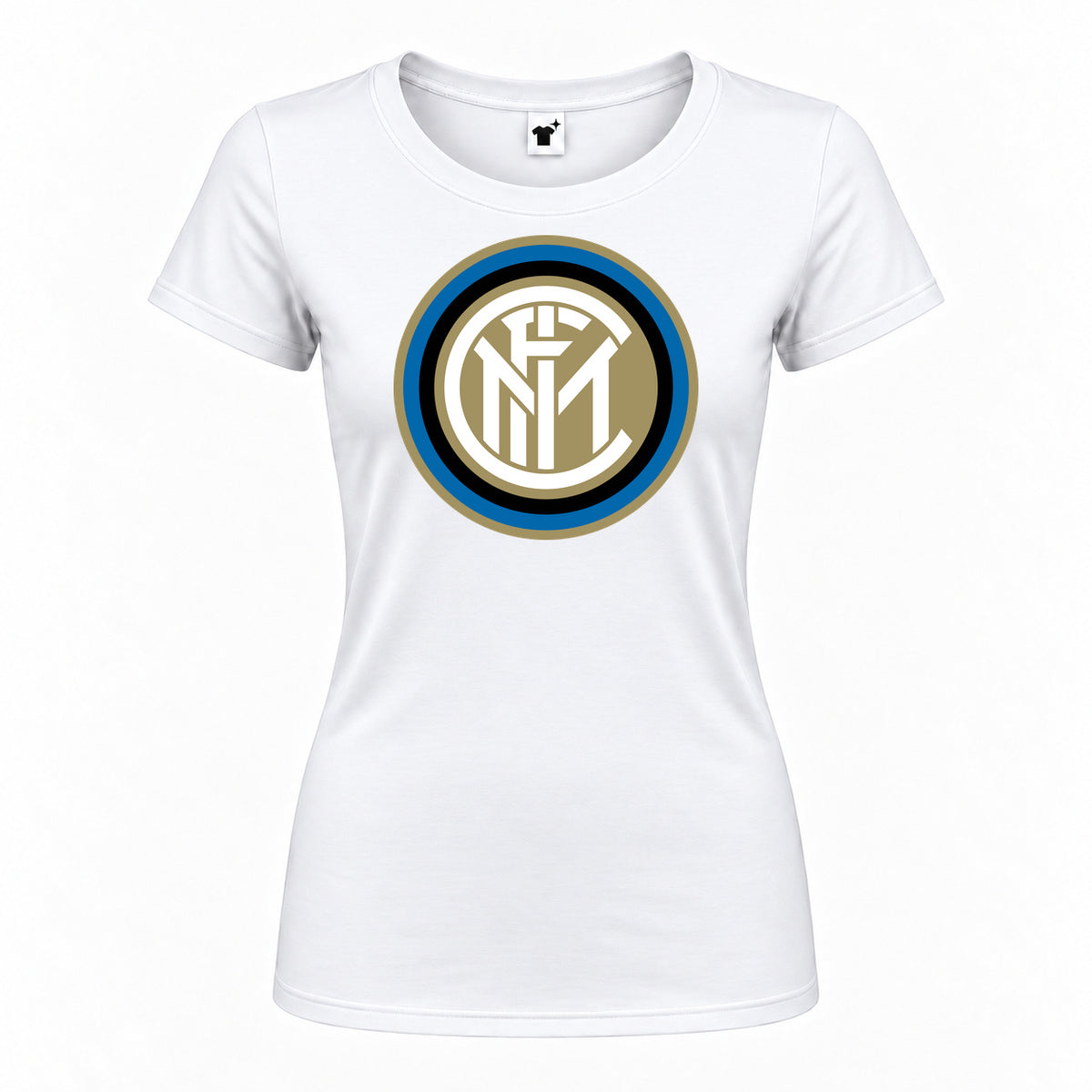 Women's Inter Milan Soccer Round Neck T-Shirt — White — original logo on current Drive garment