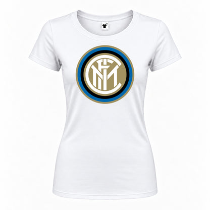 Women's Inter Milan Soccer Round Neck T-Shirt — White — original logo on current Drive garment