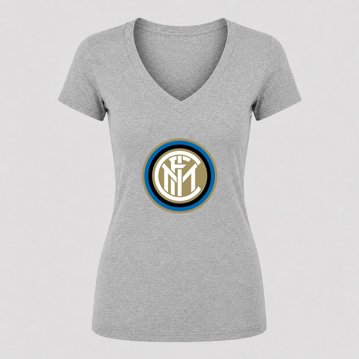 Women's Inter Milan Soccer V-Neck T-Shirt | Color: Gray | Original artwork on Drive garment