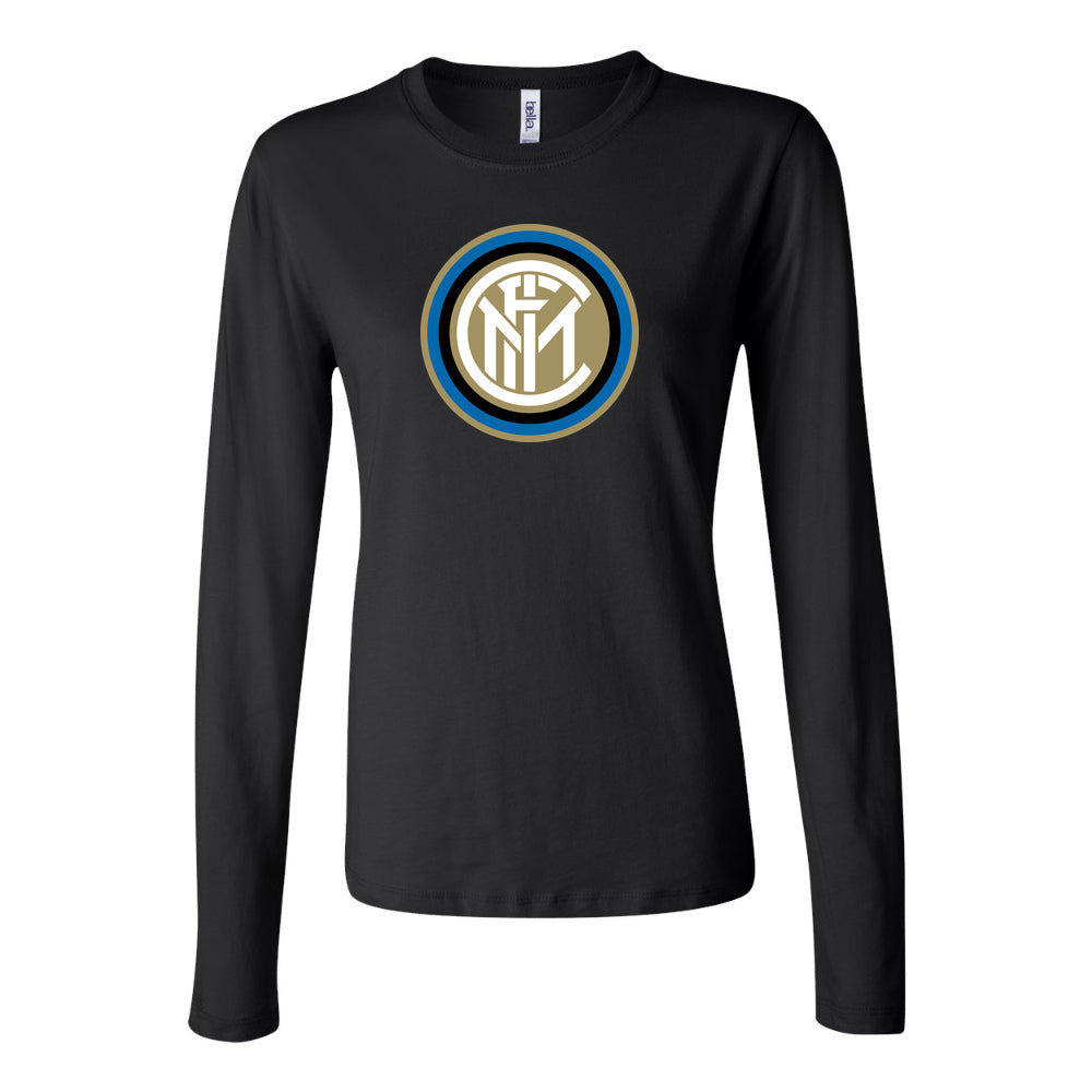 Women's Inter Milan Soccer Long Sleeve T-Shirt | Color: Black | Original artwork on Drive garment