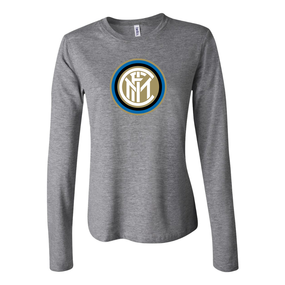 Women's Inter Milan Soccer Long Sleeve T-Shirt | Color: Grey | Original artwork on Drive garment