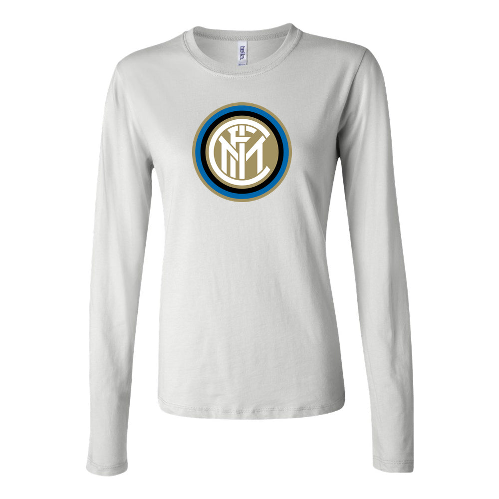 Women's Inter Milan Soccer Long Sleeve T-Shirt | Color: White | Original artwork on Drive garment