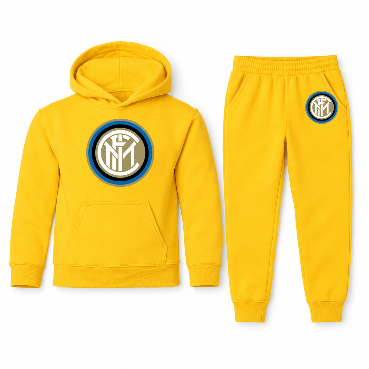 Inter Milan Soccer youth hoodie jogger set, Yellow, Youth Large ages 10–12