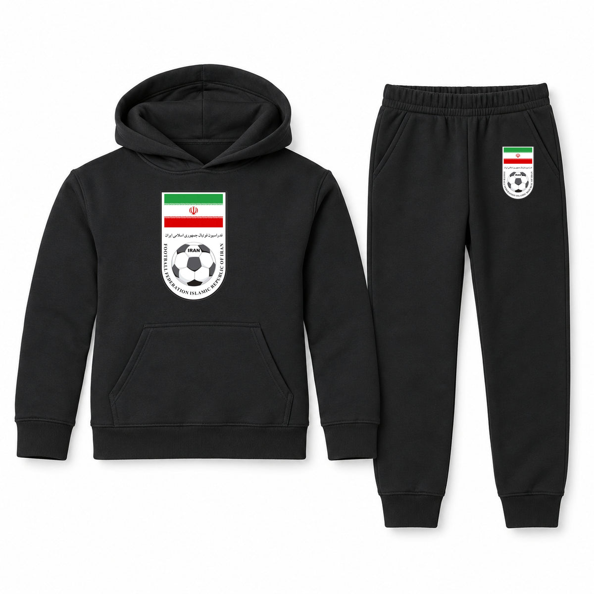 Iran National Soccer Team youth hoodie jogger set, Black, Youth Large ages 10–12