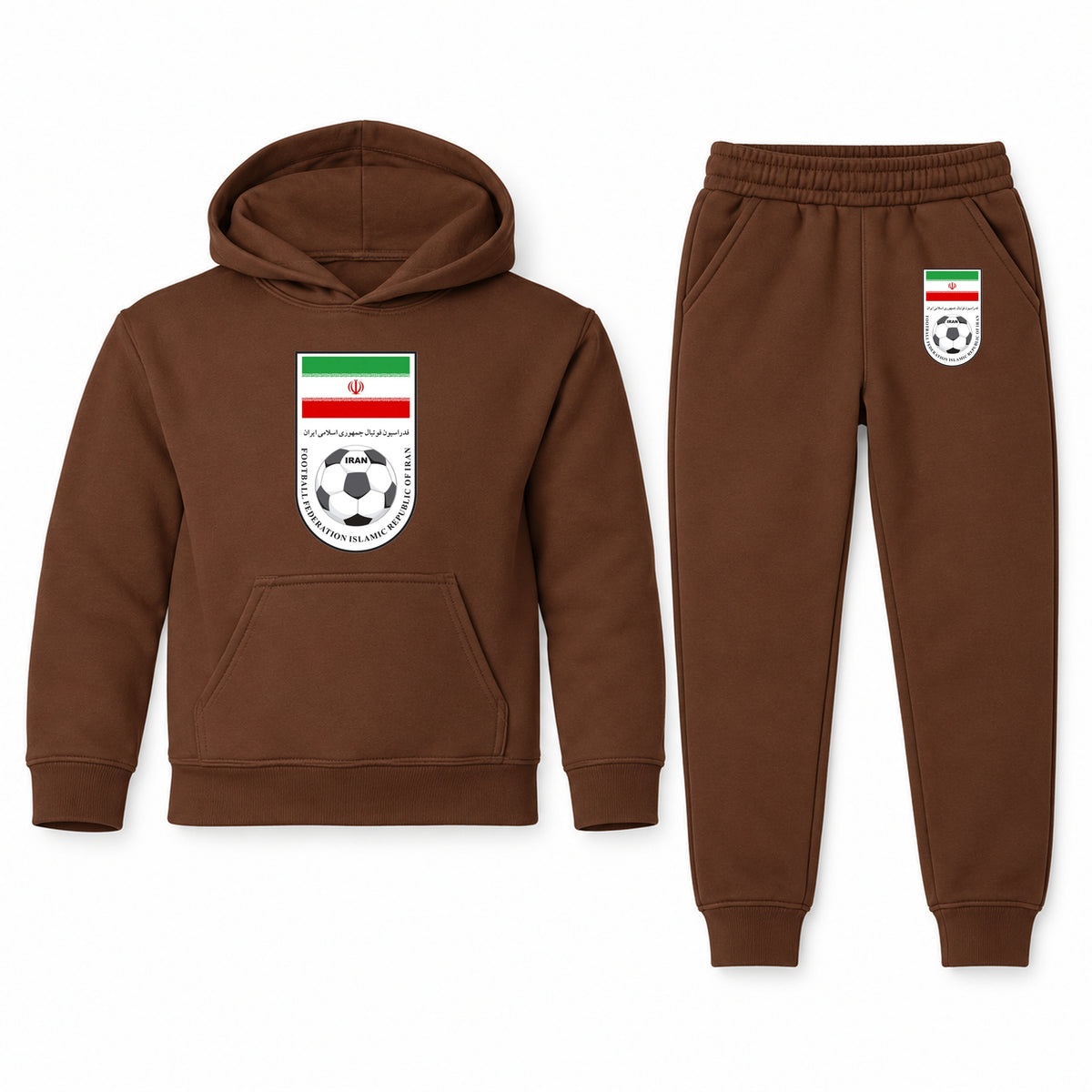 Iran National Soccer Team youth hoodie jogger set, Brown, Youth Large ages 10–12