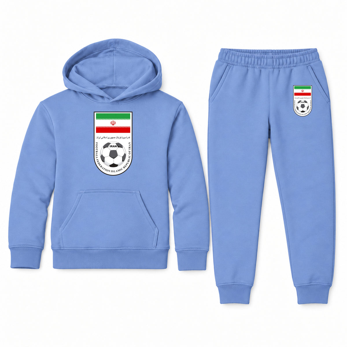 Iran National Soccer Team youth hoodie jogger set, Carolina Blue, Youth Large ages 10–12